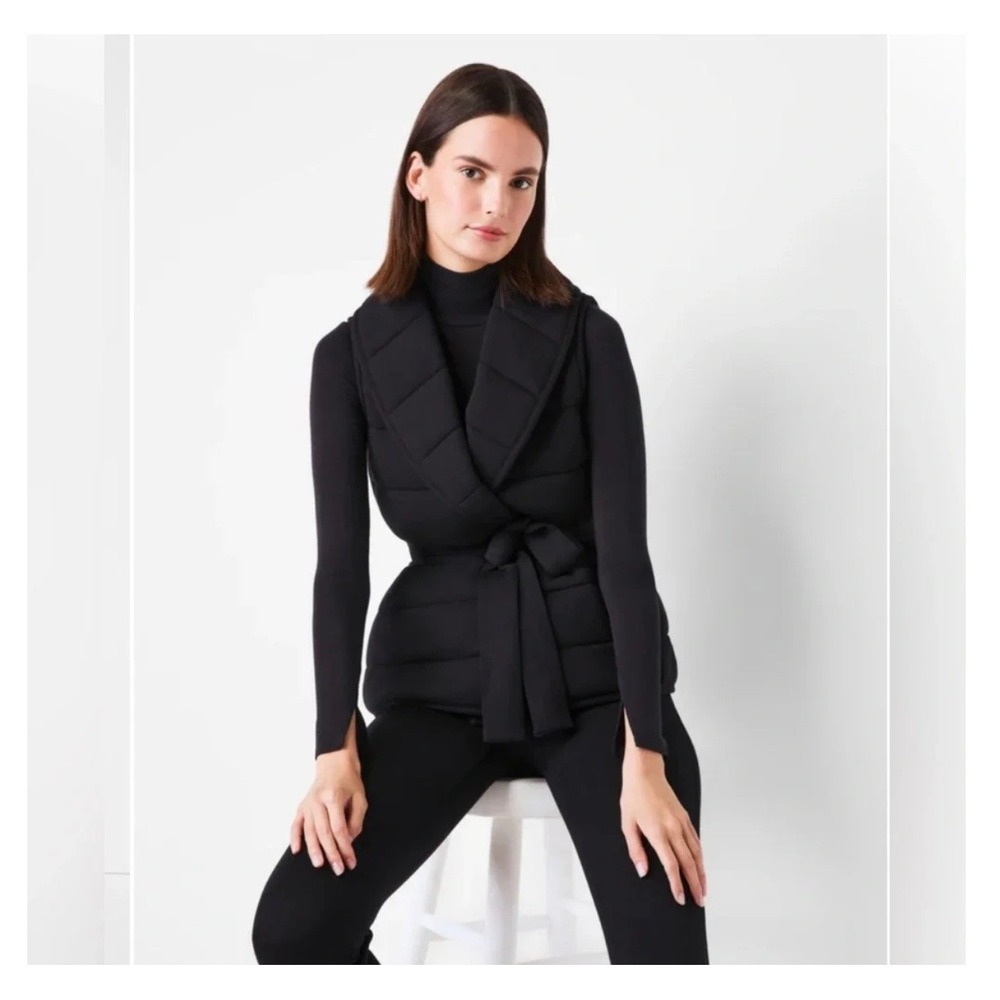 Spanx Puffssentials Puffy Vest Primaloft Quilted Tie Belt Shawl Collar XS NWT
